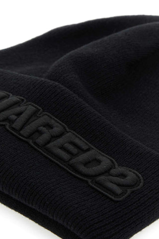 Dsquared Men Black Wool Beanie Hat