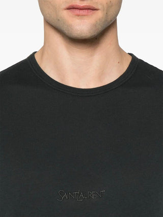 Saint Laurent Tonal Logo Embroidery Cotton T-Shirt