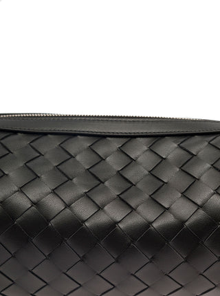 Bottega Veneta Men 'Cannolo' Black Crossbody Bag With Intreccio Motif In Leather Man