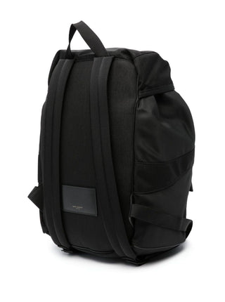 Saint Laurent Men Black Backpack With Tonal Logo Lettering Embroidery In Recycled Nylon Man