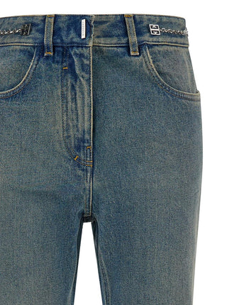 Givenchy Women Light Blue Bootcut Jeans With 4G Detail In Vintage Wash Denim Woman