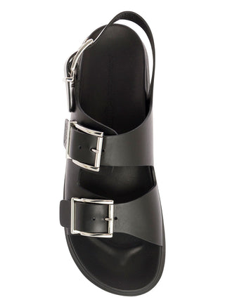 Alexander Mcqueen Men Black Slide Sandals With Embossed Logo In Leather Man