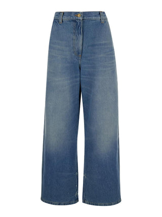 Palm Angels Light Blue High-Waisted Wide Jeans | Femme Fit