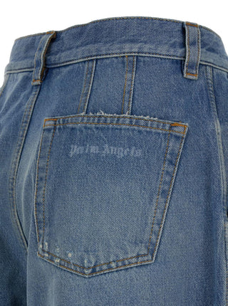 Palm Angels Light Blue High-Waisted Wide Jeans | Femme Fit