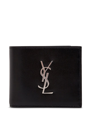 Saint Laurent Men Black Leather Wallet With Logo - MENAGERIE Intimates MENS Lingerie