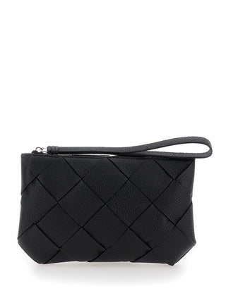 Bottega Veneta Men Black Medium Clutch With Intreccio Motif In Grained Leather Man