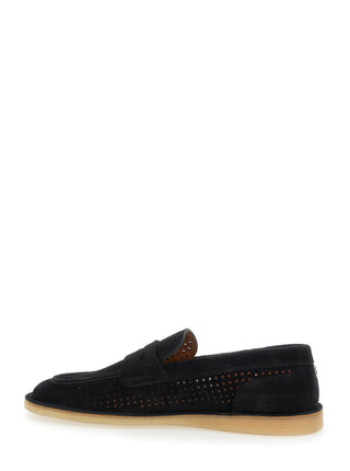 Dolce & Gabbana Men 'Florio' Black Loafers With Logo Detail On The Rear And Penny Slot In Suede Man
