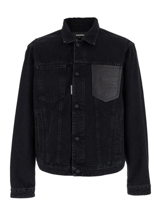 Dsquared2 Black Jacket With Classic Collar And Embossed Logo On The Front In Denim Man