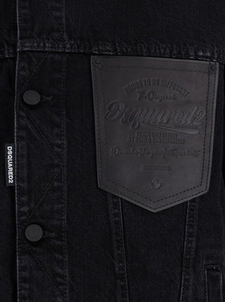 Dsquared2 Black Jacket With Classic Collar And Embossed Logo On The Front In Denim Man