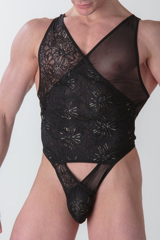 Pure Seduction | Thong Body Suit | Black + Gold