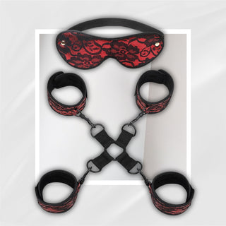 ScarletLace BDSM Hogtie Set, Cuffs & Blindfold