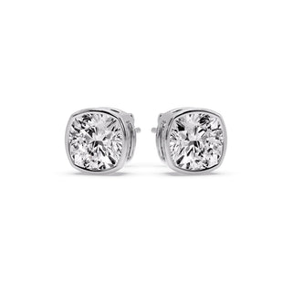 Bezel Set Cushion Diamond Stud Earrings
