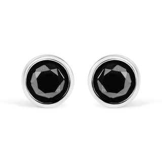 14K White Gold 1/2 Cttw Round Brilliant-Cut Black Diamond Bezel-Set Stud Earrings with Screw Backs (Fancy Color-Enhanced, I2-I3 Clarity)