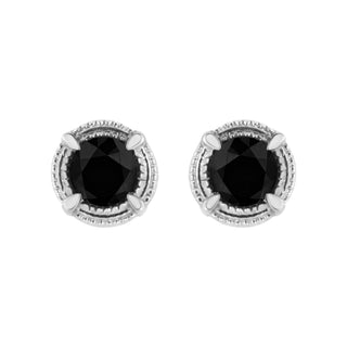 .925 Sterling Silver 1 cttw Treated Black Diamond Modern 4-Prong Solitaire Milgrain Stud Earrings (Black Color, I1-I2 Clarity)