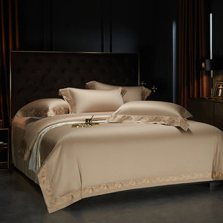 Anahi Embroidered Motif Border Egyptian Cotton Bedding Set | 3CARATS