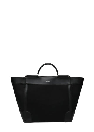 Black Fabric And Leather Tote Bag