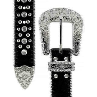 Black Flower With Studs And White Stones Studded Rhinestones Belts