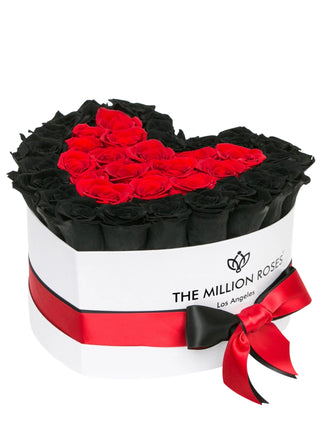 Heart White Box | Black & Red Roses