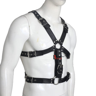 Double Folded Real Cowhide Leather Harness for Men Chest Harness Shoulder Harness Men Fetish Wear - MENAGERIE Intimates MENS Lingerie