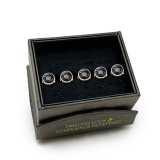 Black Onyx and Sterling Silver Button Studs - MENAGERIE Intimates MENS Lingerie
