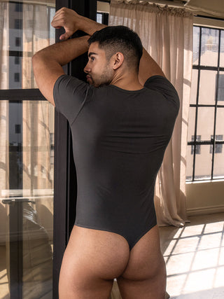 Everyday Ribbed Henley Thong Bodysuit | GRAY
