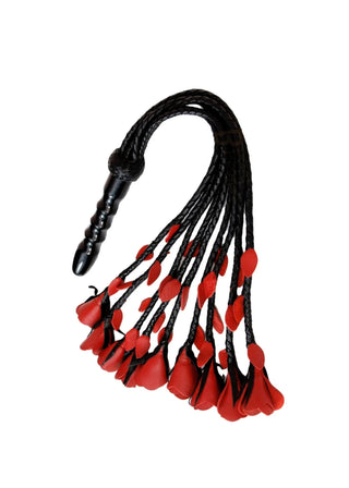 Real Genuine Cow Hide Leather Thuddy Flogger 9 Braided Falls & Heavy Red Roses