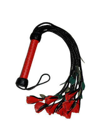 Red Rose Heavy Duty Leather Flogger | 9 Braided Falls & Cat-o-nine Tails