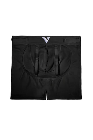 Black Jock Strap Trunkswith suspenders on a white background