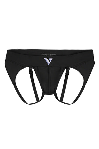 Black men's underwear with brand logo on a white background