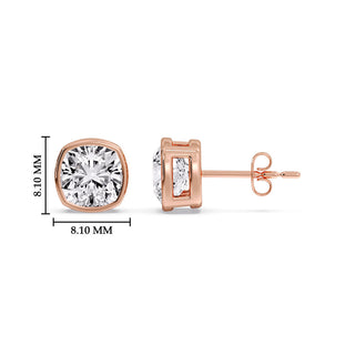 Bezel Set Cushion Diamond Stud Earrings