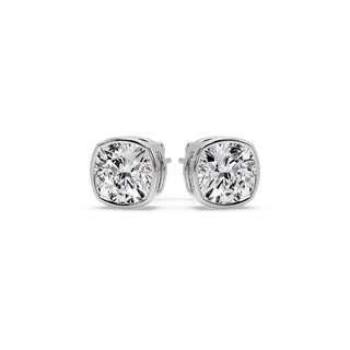 Bezel Set Cushion Diamond Stud Earrings
