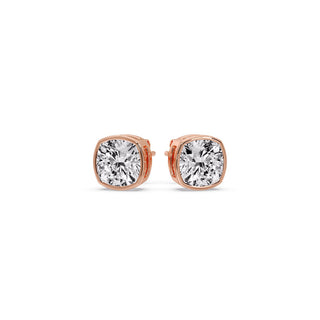 Bezel Set Cushion Diamond Stud Earrings