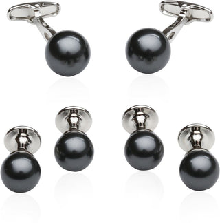 Black Swarovski Pearl Formal Set Cufflinks & Studs - MENAGERIE Intimates MENS Lingerie