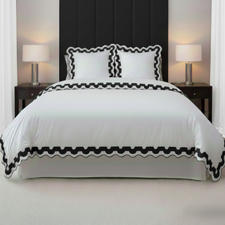 400TC U Shape Applique Scalloped Embroidery Cotton Duvet Cover Set