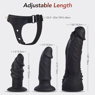TrioPlay Strap-On Kit | 3 Silicone Dildos, Adjustable Harness