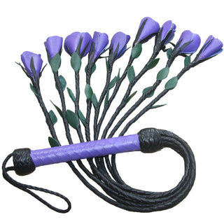 Purple Rose Heavy Duty Leather Flogger | 9 Braided Falls & Cat-o-nine Tails