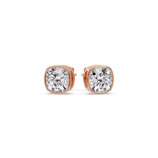 Bezel Set Cushion Diamond Stud Earrings