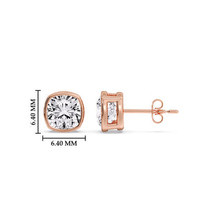 Bezel Set Cushion Diamond Stud Earrings