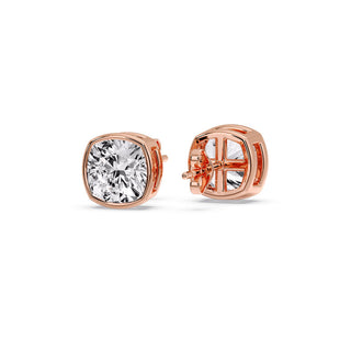 Bezel Set Cushion Diamond Stud Earrings