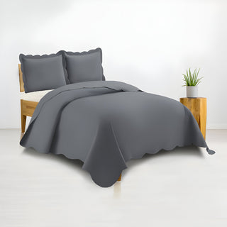 400TC Cotton Sateen Solid Scalloped Duvet Cover Set