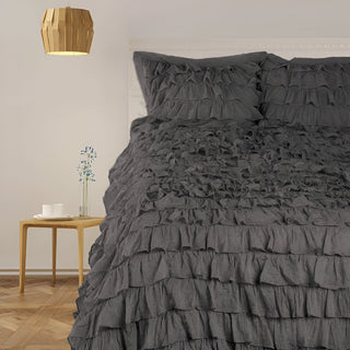 400TC Sateen Solid Cotton Waterfall Ruffle Duvet Cover Set