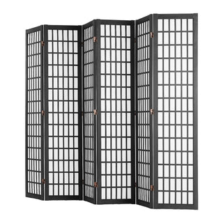 Black 6-Panel Japanese Folding Room Divider & Privacy Screen for Homes & Offices