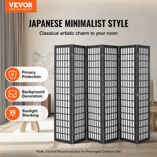 Black 6-Panel Japanese Folding Room Divider & Privacy Screen for Homes & Offices