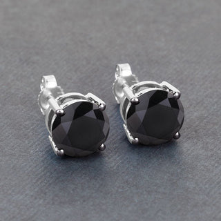 4.91 Carat Genuine Black Diamond 14K White Gold Earrings