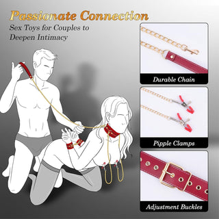 CrimsonChain Red BDSM Collar Restraint Kit