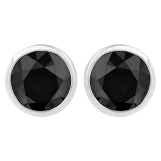 .925 Sterling Silver 4.00 Cttw Round Brilliant-Cut Black Diamond Bezel-Set Stud Earrings with Screw Backs (Fancy Color-Enhanced, I2-I3 Clarity)
