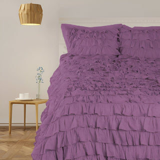400TC Sateen Solid Cotton Waterfall Ruffle Duvet Cover Set