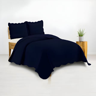 400TC Cotton Sateen Solid Scalloped Duvet Cover Set