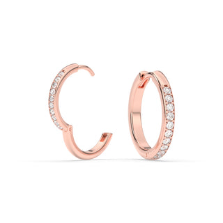 Pave Set Round Diamond Hinged Hoop Earrings