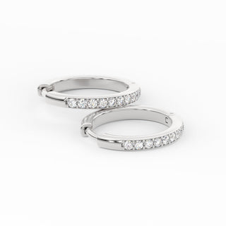 Pave Set Round Diamond Hinged Hoop Earrings